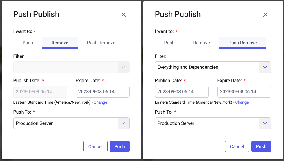 Remove and Push Remove options.