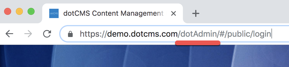 Address bar illustrating dotAdmin position.