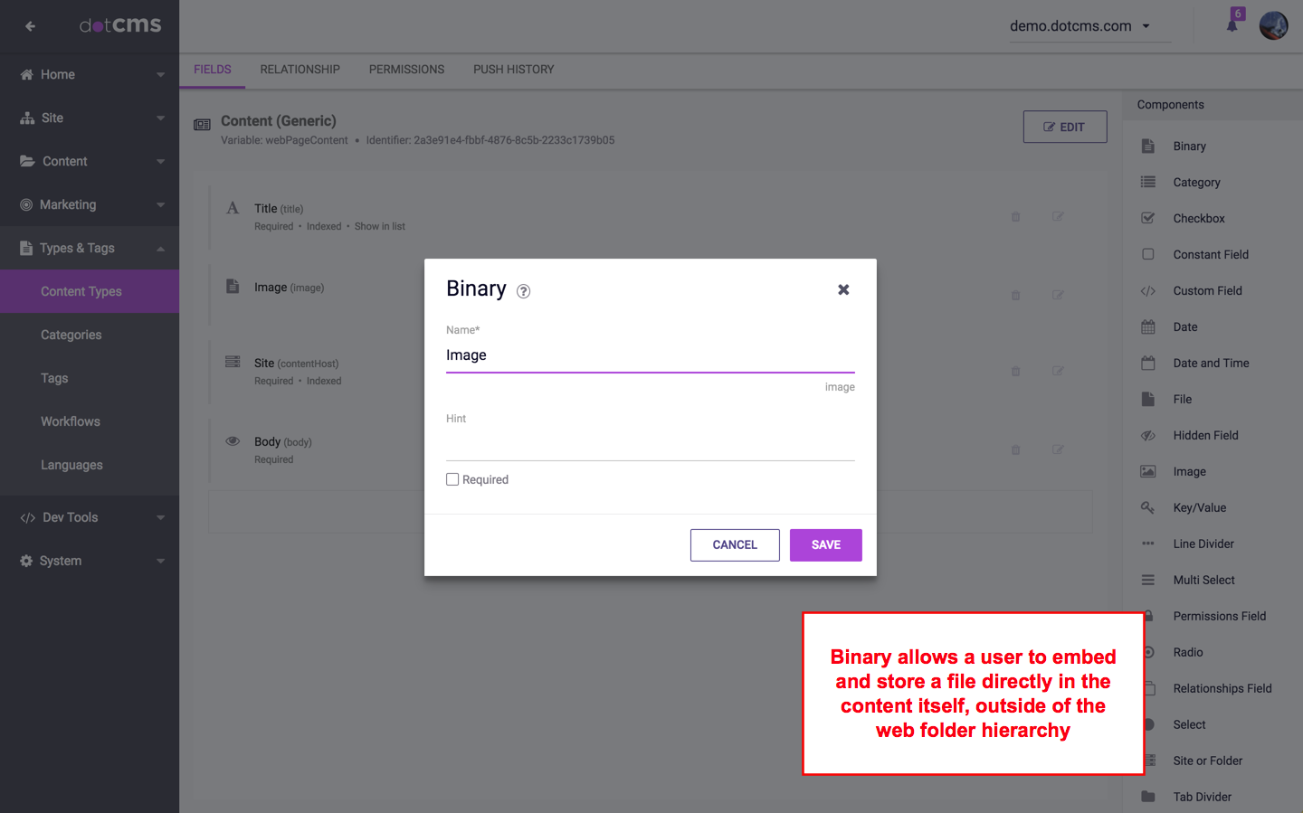 Adding a binary field