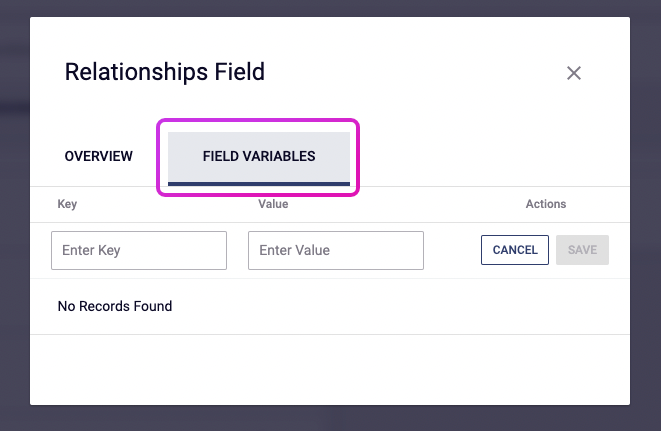 Field variables input area in the dotCMS user interface.